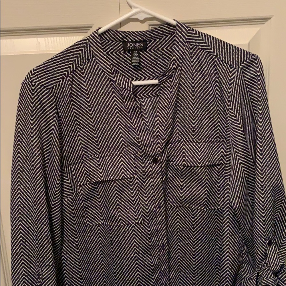 Navy Blue&White Pin striped Jones New York Blouse